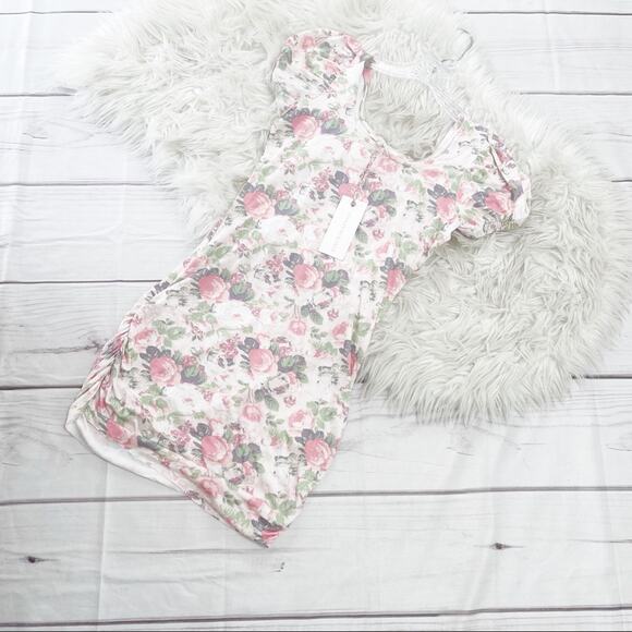 LoveShackFancy Women's Dalary Floral‎ Scoop Neck Puffed Sleeve Dress Size Medium - Picture 2 of 6